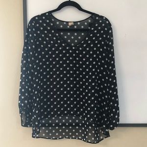 Francesca’s See Through Black White Polka Dot Top